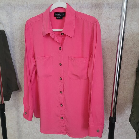 Bright Pink Long Sleeve Button Blouse Size L Monterey Bay - Picture 1 of 15